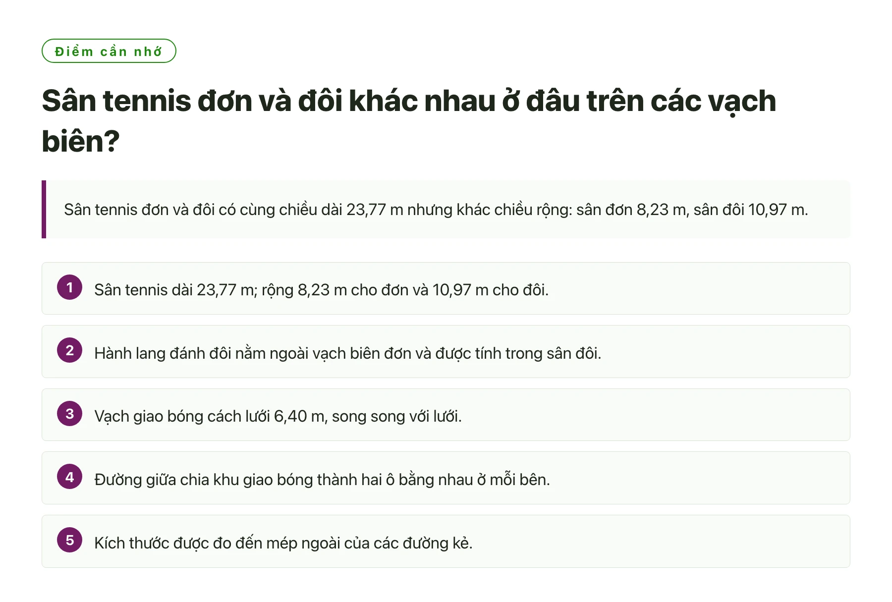 Sân tennis đơn và đôi khác nhau ở đâu trên các vạch biên?——全文要点速览